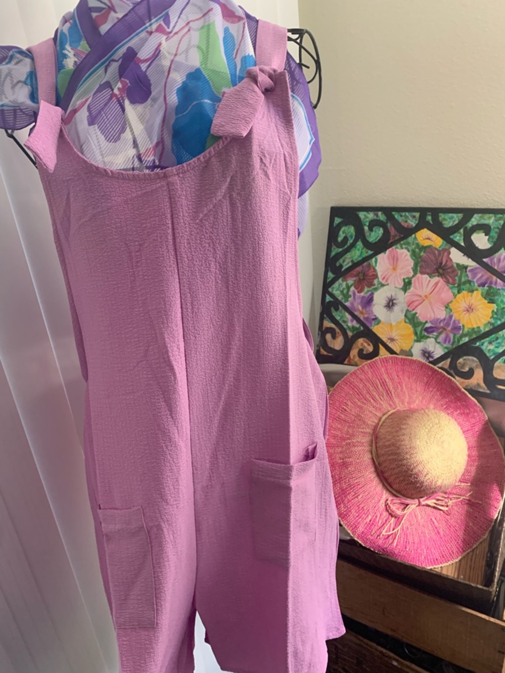 Casual Pink Pocket romper oversalls with Wide Straps - Picture 2 of 8